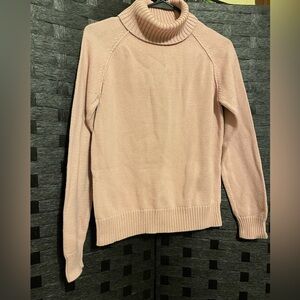 Women's Med Sweater By Jeanne Pierre 100% Cotton Thick Knit Turtle Neck Pink